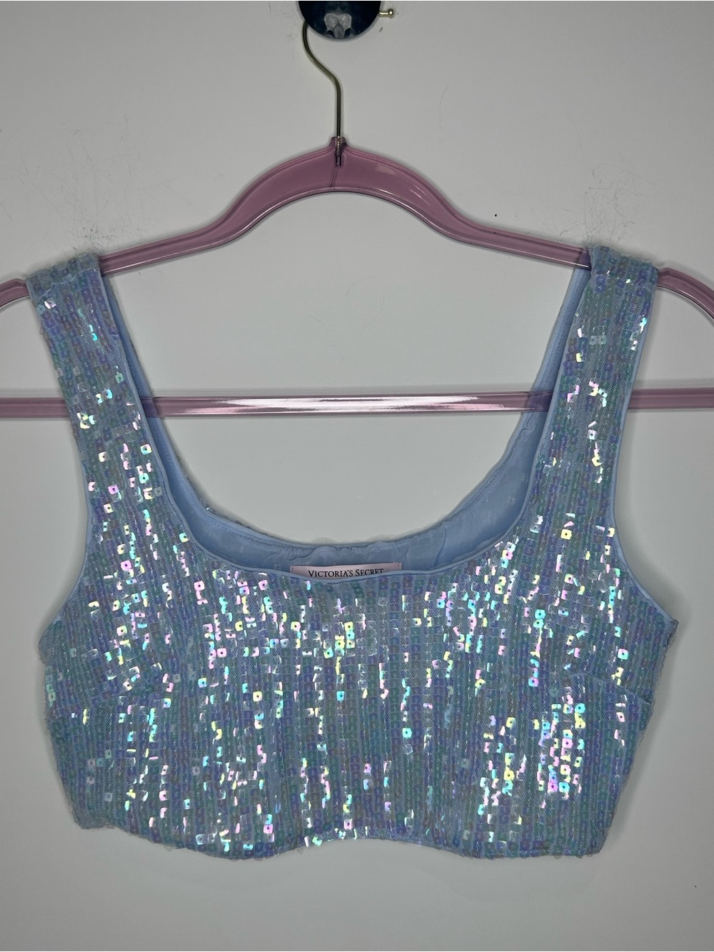 Victoria’s Secret Iridescent Sequin Crop Tank Top Blue NWT Party Festival
